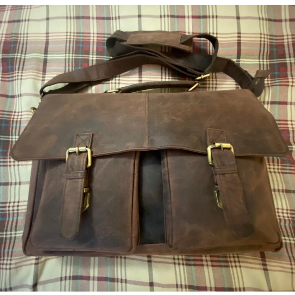 🆕Men and Women Brown1 Oak Leathers Laptop‎ Briefcase Messenger Bag